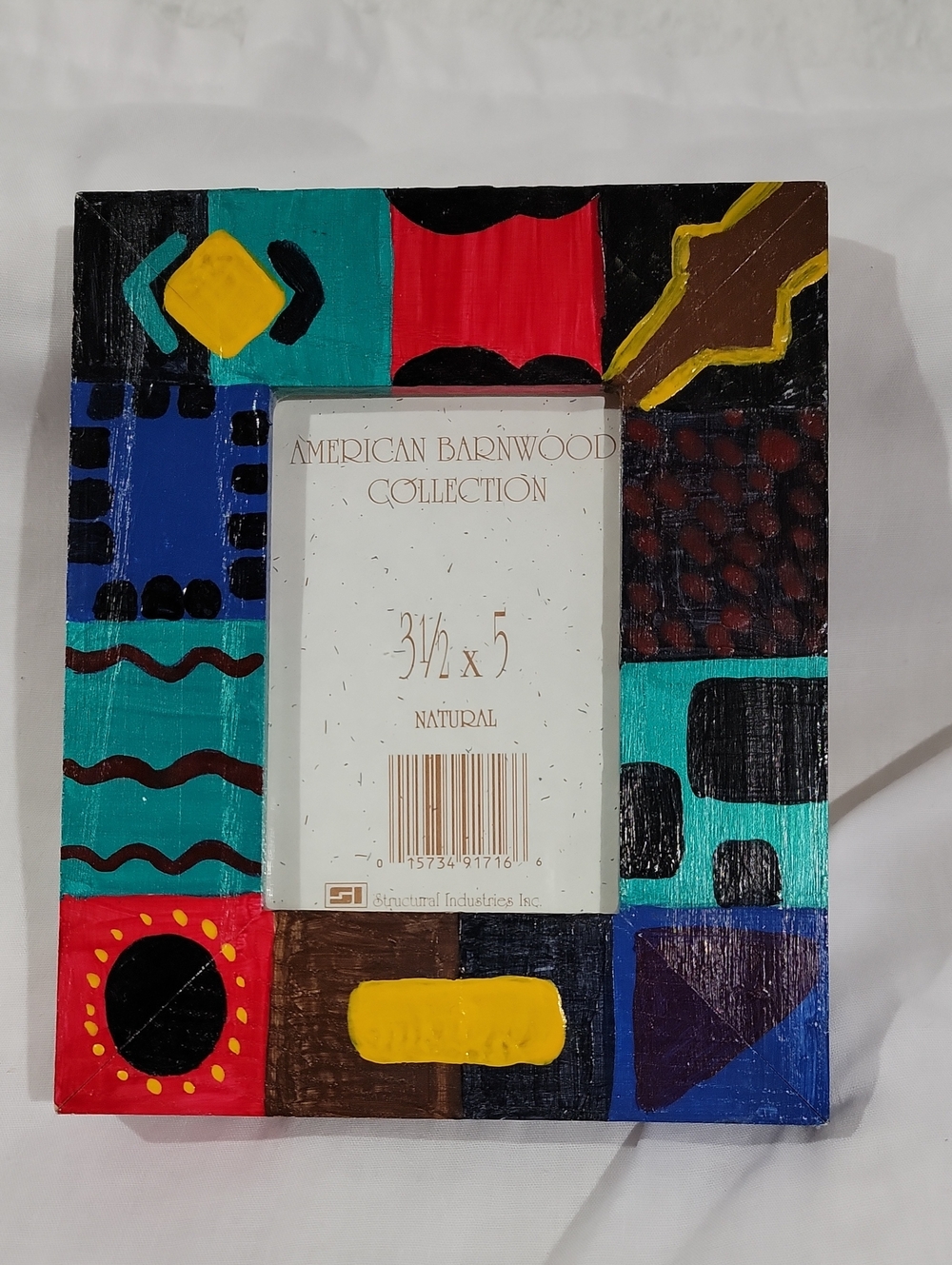 Hand Painted Multi Color Wooden Picture Frame Abstract Tribal Geometric
